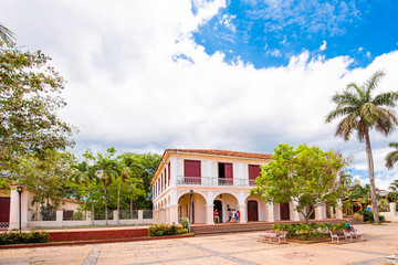 City square in Vinales, Pinar del Rio, Cuba. Copy space for text.