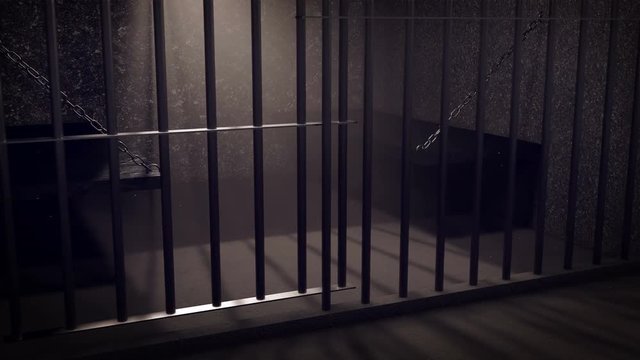 Rows of prison cells, prison interior. Loop.