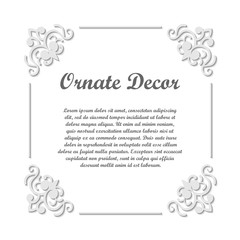 Fototapeta premium Vector decorative element for design. Frame template with place for text. Fine floral ornamental border. Lace decor. Elegant art for birthday and greeting card, wedding invitation. Ornate corners.