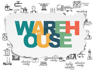 Manufacuring concept: Warehouse on Torn Paper background