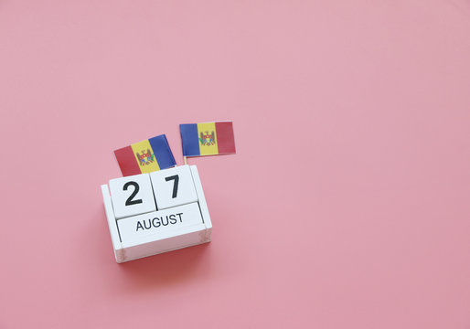 AUGUST 27 Wooden calendar Concept independence day of Moldova and Moldova national day.top view with space for your text