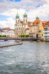 Cityscape of Lucerne and Jesuit church in Luzern, Switzerland