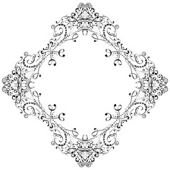 Floral vintage frame. Black decorative ornament isolated on white background