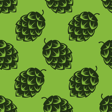 Seamless pattern with green beer hops, colorful vector illustration