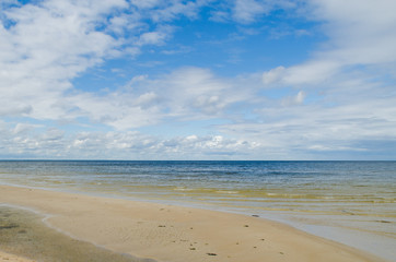 Baltic Sea coastline  with cloudy sky, Latvia.