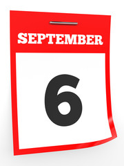 September 6. Calendar on white background.