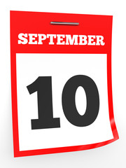 September 10. Calendar on white background.