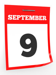 September 9. Calendar on white background.