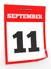 September 11. Calendar on white background.