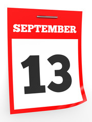 September 13. Calendar on white background.