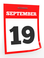 September 19. Calendar on white background.