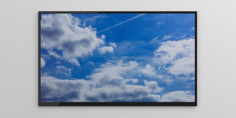 Blue sky on a tv display on white background. 3d illustration