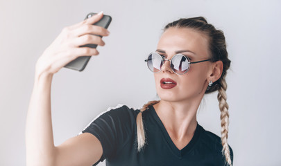 Girl hippy makes selfie