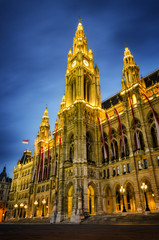 Fototapeta premium The Wiener Rathaus (Vienna City Hall, Austria) at night