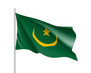 Mauritania flag. Illustration of African country waving flag on flagpole. Vector 3d icon isolated on white background. Realistic illustration