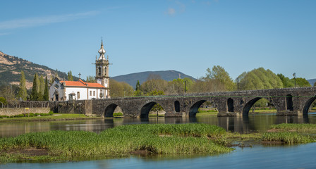 Old Church and Bridge in Ponte de Lima, Portugal