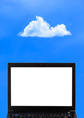 A laptop with clouds - Cloud computing concept
