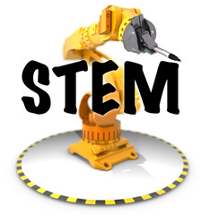 Robot arm writing STEM, 3D Illustration
