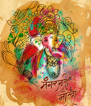 painting style illustration of Hindu god lord Ganesha for ganesh chaturthi festival