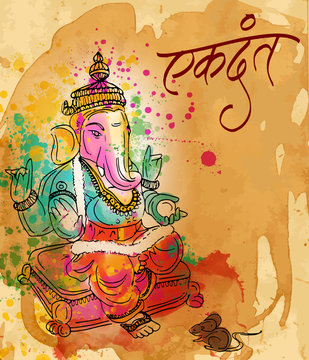 painting style illustration of Hindu god lord Ganesha for ganesh chaturthi festival