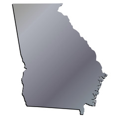 3D Georgia (USA) Aluminium outline map with black shadow