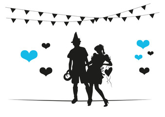 Oktoberfest Silhouetten Paar mit Herzen