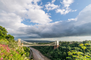 Clifton Suspension bridge spans the River Avon gorge on a summers day.