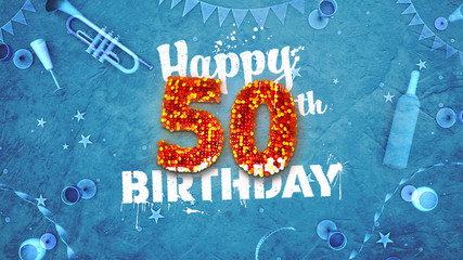 Happy 50th Birthday Card with beautiful details