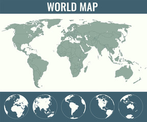 Fototapeta na wymiar World Map with Globes. Infographic map. Vector