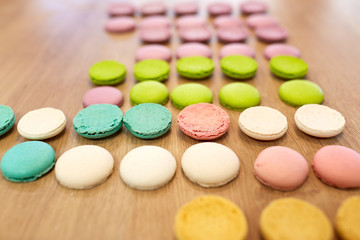 Obraz na płótnie Canvas macarons on table at confectionery or bakery
