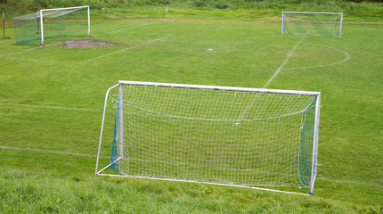 Football pitch with three goals