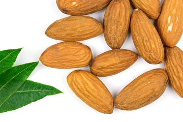Almonds on a white background