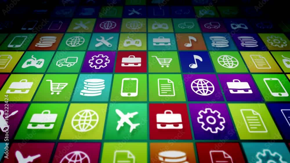 Poster abstract mobile app icons. mobile technology concept. loopable.