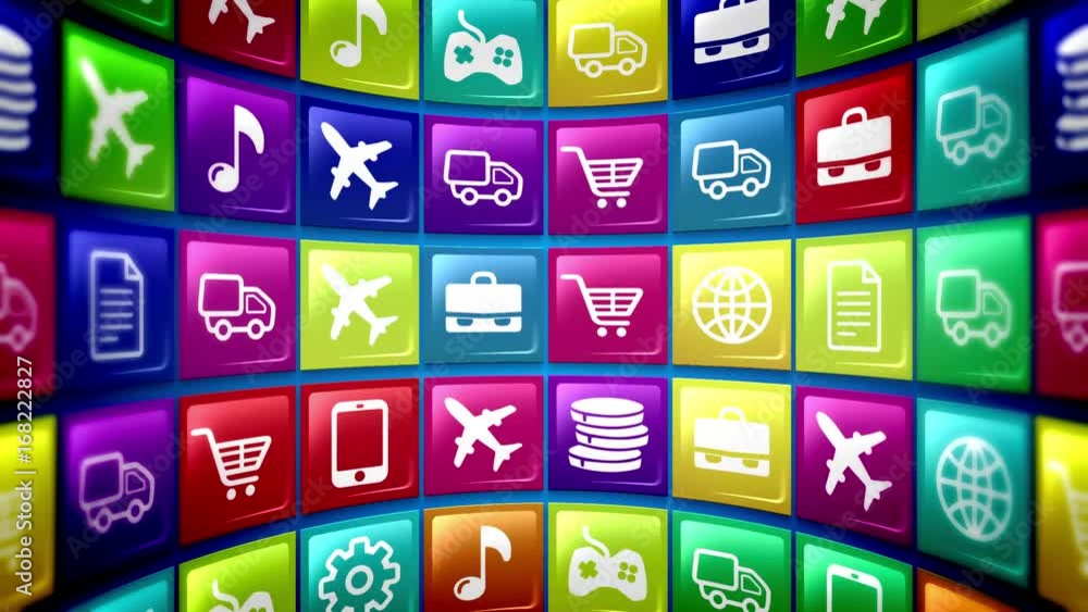 Poster loopable abstract concept of mobile cell apps store
