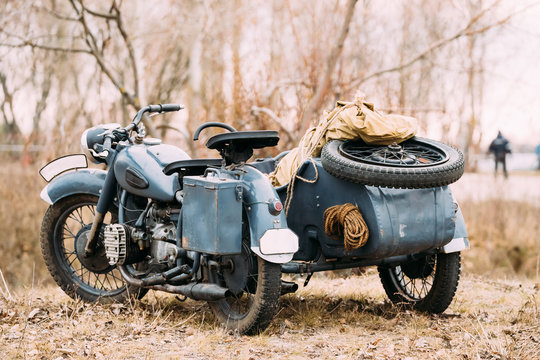 Rarity Three-Wheeled Motorcycle With Sidecar Of German Forces Of