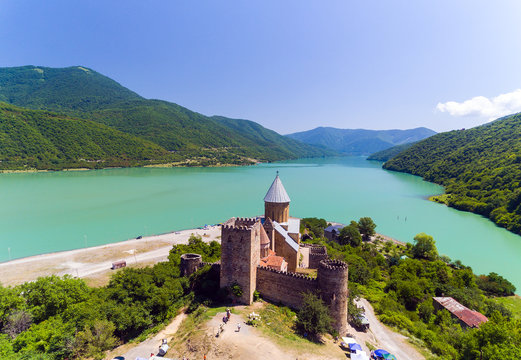 Ananuri Castle with Church on the bank of lake, Georgia.