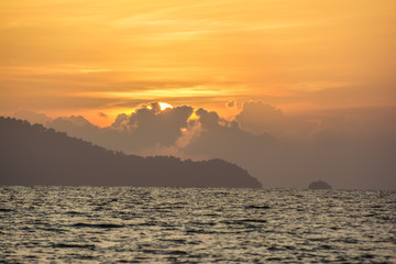 a dog is on the beach with beautiful view