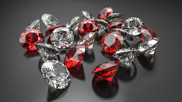 Diamonds and rubies on a black background.