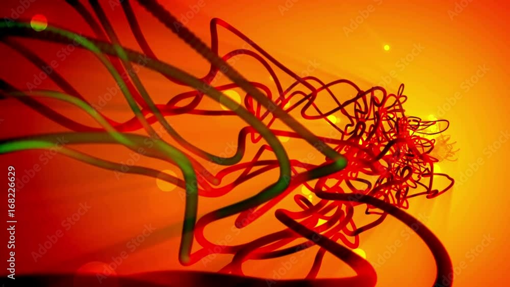 Aufkleber abstract flying along internet data wires on a orage background. loopable.