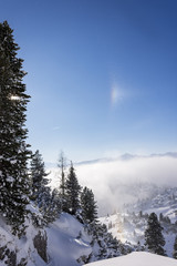Alpen, Winter, Urlaub, Freizeit, Wandern, Schnee, Sonne, Halo, Rainbow