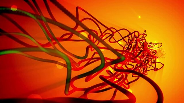 Abstract flying along internet data wires on a orage background. Loopable.