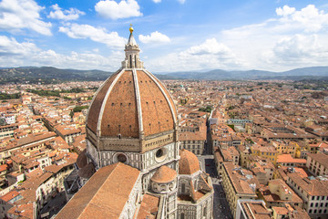 Fototapeta na wymiar Panorama view on the dome of Santa Maria del Fiore church and old town in Florence, Italy