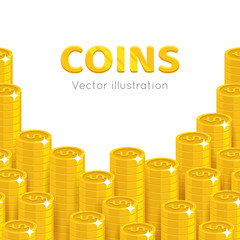 Gold dollars piles cartoon template. Stacks of gold dollars template for designers and illustrators. Pattern of gold pieces in the form of a vector illustration