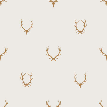 Seamless pattern vector minimalist background with deer antlers