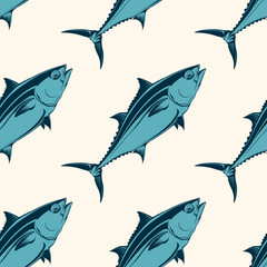 Seafood seamless pattern with tuna, vector illustration