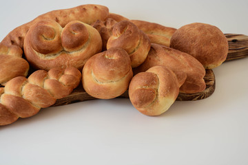 Assorted breads isolated on a white background