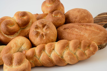 Assorted breads isolated on a white background