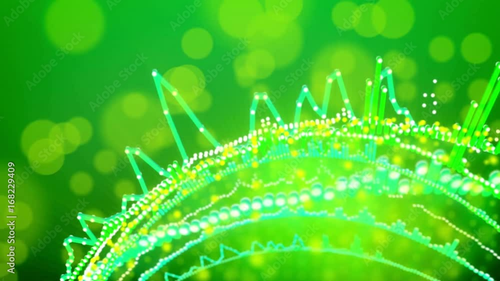 Poster abstract animation of equalizer music background on a green with copyspace. seamless loop.