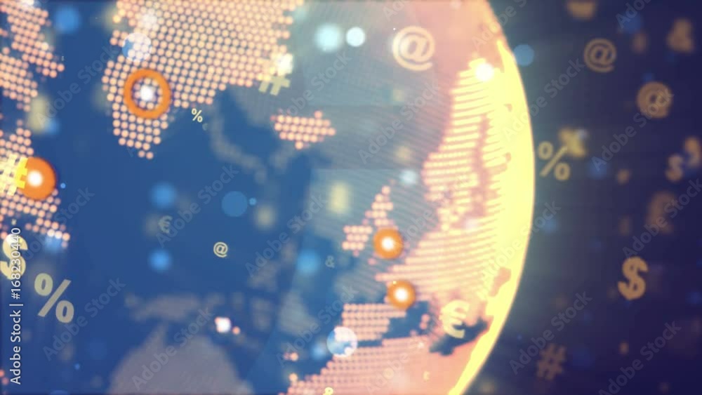 Aufkleber digital golden globe with currency signs and math figures around. global business technology concept