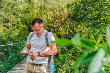 Hiker using smart phone